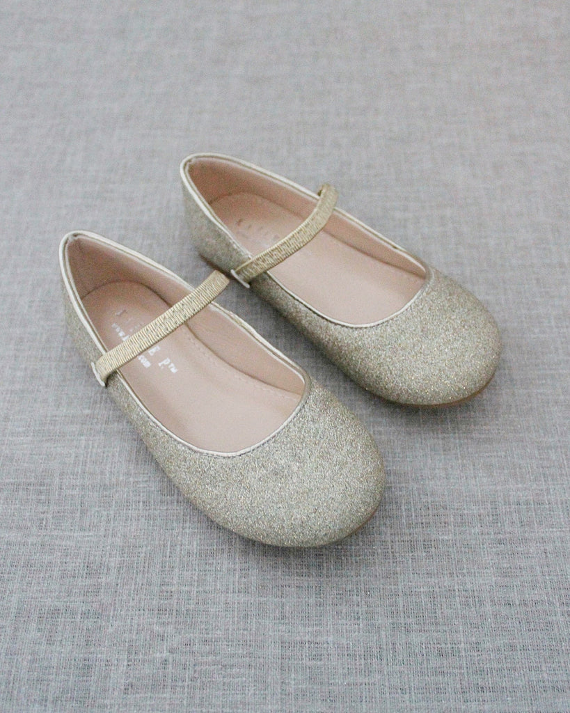 Gold Fine Glitter  Mary Jane Flats