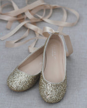 Load image into Gallery viewer, Rock Glitter Ballet Flats with Satin Ankle Strap