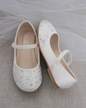 Load image into Gallery viewer, Satin Maryjane Flats With Rhinestones Embellishment