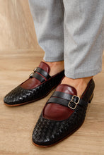 Load image into Gallery viewer, The Vatra Black &amp; Burgundy Woven Double Monk Strap Men Shoe