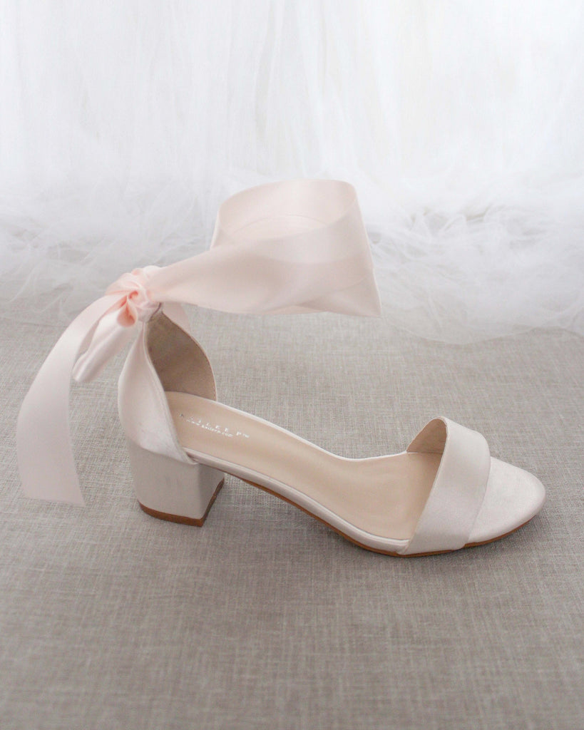Satin Girls Block Heel Sandal with Wrapped Ribbon Tie