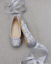 Load image into Gallery viewer, Rock Glitter Ballet Flats With Satin Ankle Strap