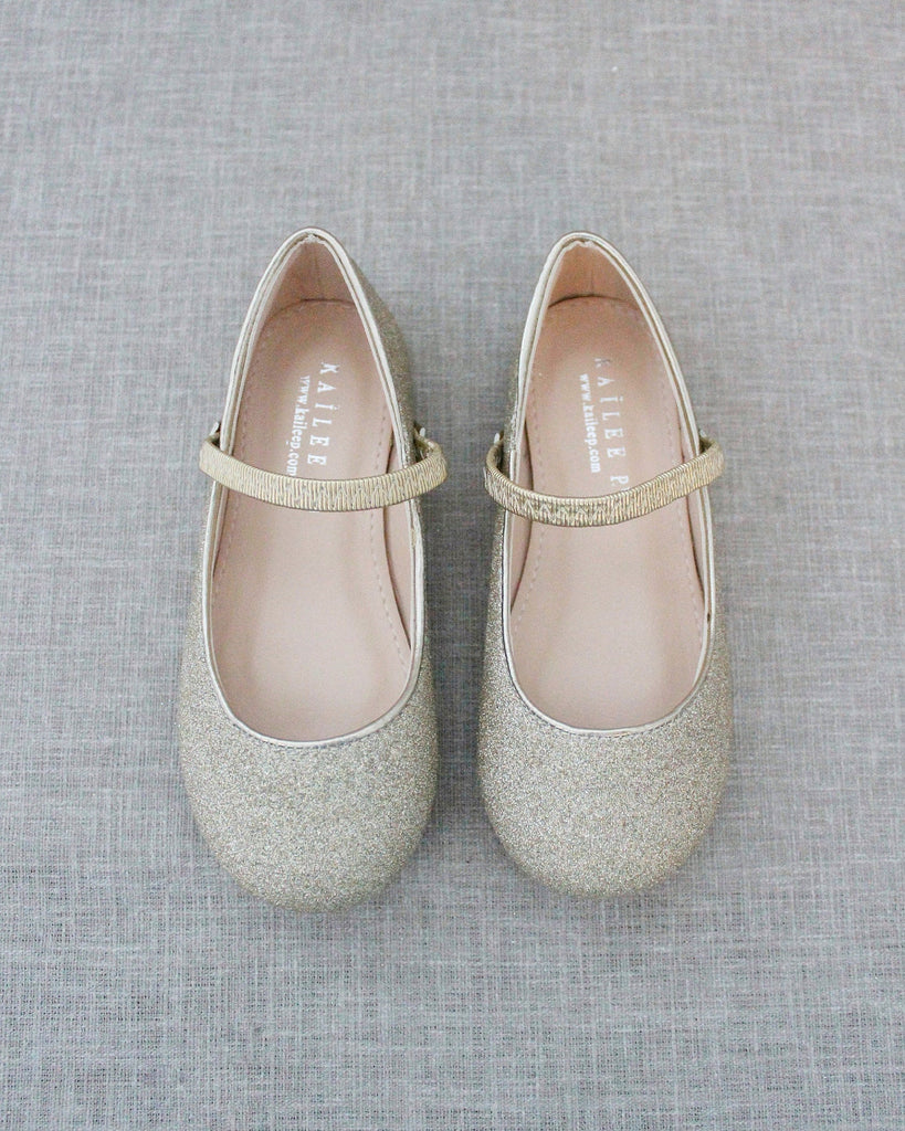 Gold Fine Glitter  Mary Jane Flats