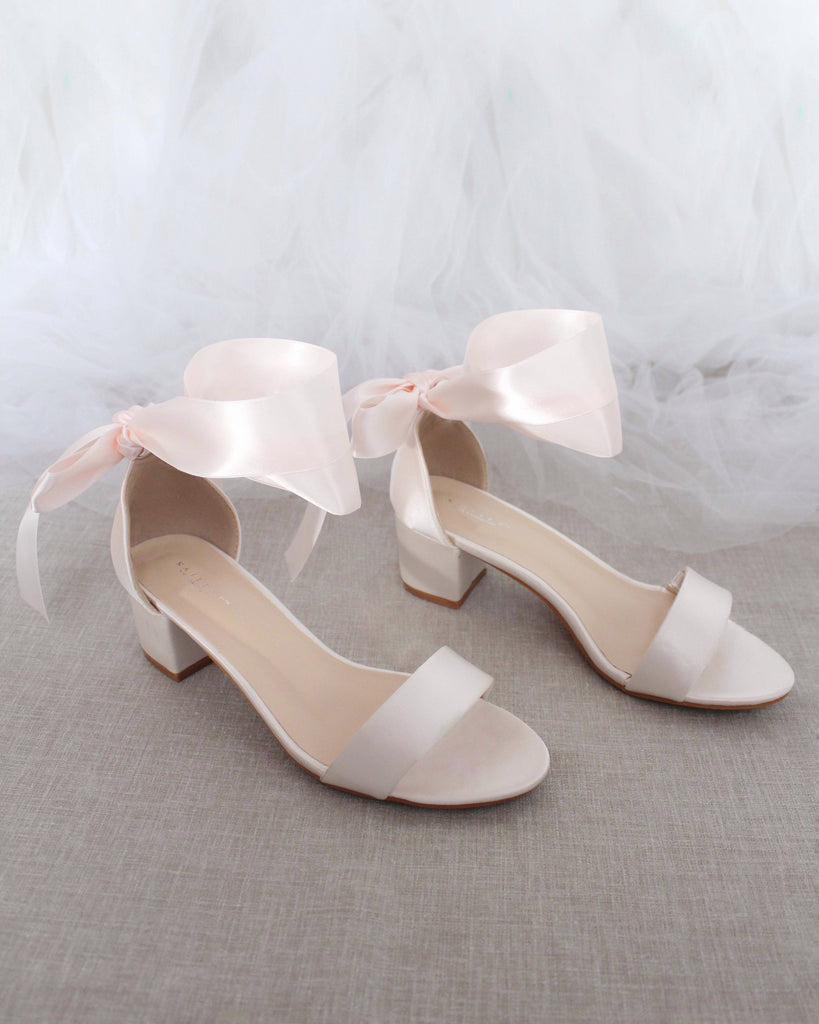 Satin Girls Block Heel Sandal with Wrapped Ribbon Tie
