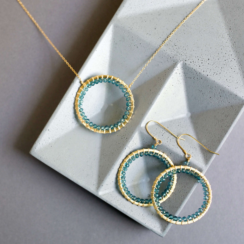 London Blue Quartz Halo Jewelry Set