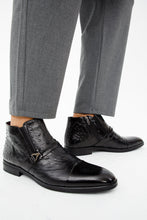 Load image into Gallery viewer, The Dallas Black Leather Bit Ankle Zip-Up Dress Men Boot