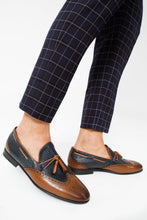 Load image into Gallery viewer, The Istanbul Tan &amp; Navy Blue Leather Tassel Loafer Men Shoe