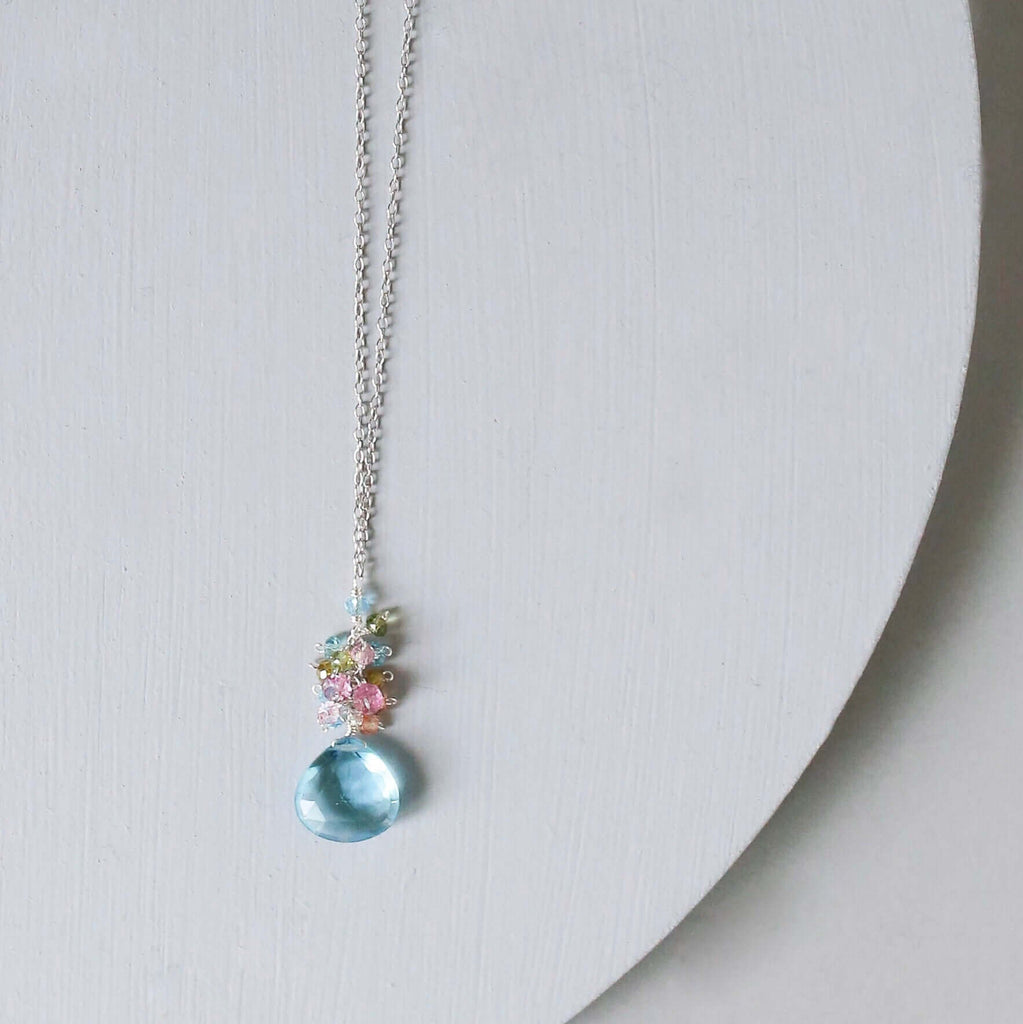 Aquamarine Quartz Gold Raindrop Necklace