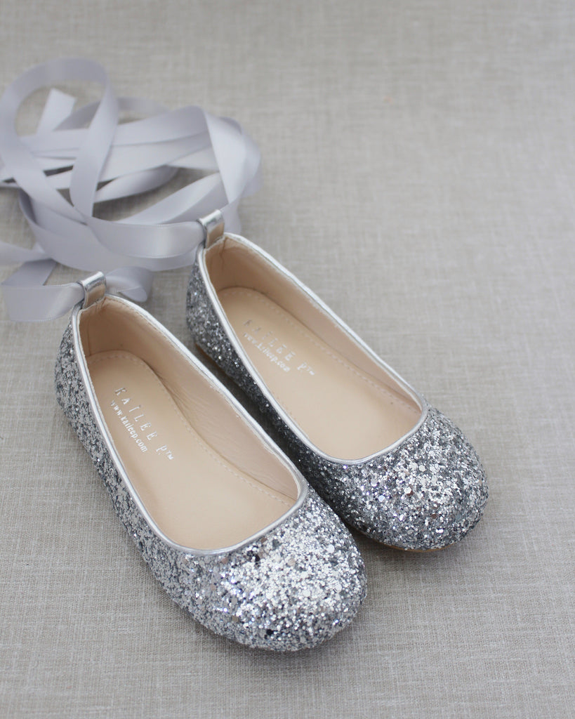 Rock Glitter Ballet Flats With Satin Ankle Strap