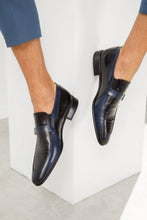 Load image into Gallery viewer, The Kazablanka Navy Leather Bit Loafer Men  Shoe