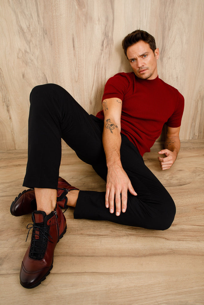 The Houston Leather Burgundy Lace-Up Casual Men Boot with a Zipper