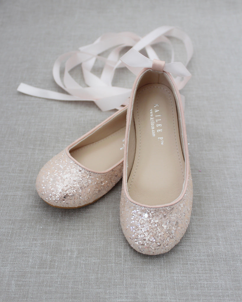 Rock Glitter Ballet Flats with Satin Ankle Strap