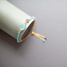Load image into Gallery viewer, Aqua Blue Chalcedony Adjustable Gold Gemstone Bracelet