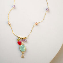 Load image into Gallery viewer, Aqua Chalcedony Rainbow Bezel Necklace