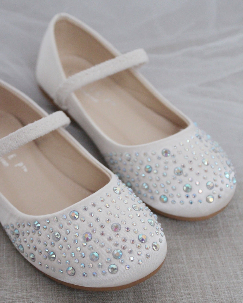 Satin Maryjane Flats With Rhinestones Embellishment