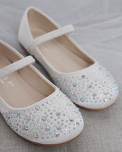 Load image into Gallery viewer, Satin Maryjane Flats With Rhinestones Embellishment