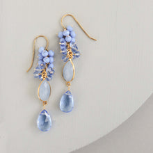 Load image into Gallery viewer, Dark Blue Chalcedony Bezel Cluster Earrings