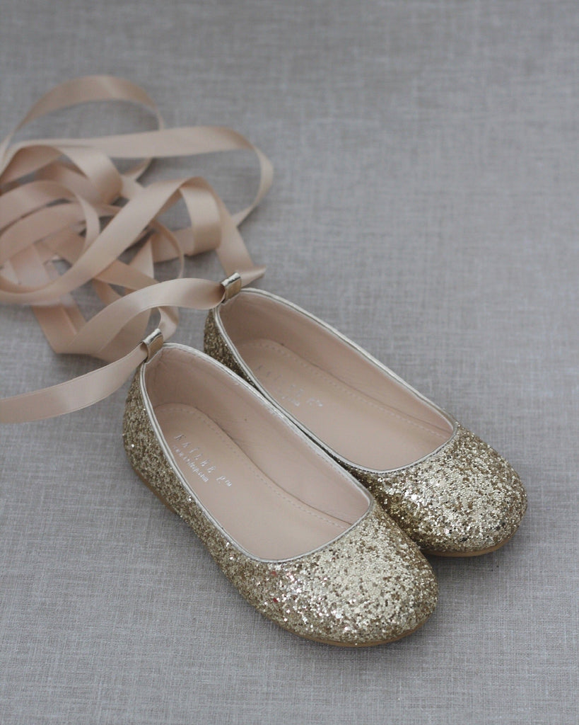 Rock Glitter Ballet Flats with Satin Ankle Strap