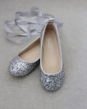 Load image into Gallery viewer, Rock Glitter Ballet Flats With Satin Ankle Strap