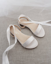Load image into Gallery viewer, Girls Satin Flat Sandal with Ballerina Lace Up