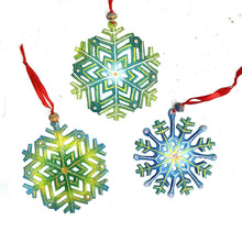Load image into Gallery viewer, Blue and Green Snowflakes (Set of 3)