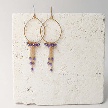Load image into Gallery viewer, Amethyst Gold Mini Swing Hoop Earrings