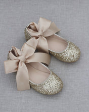 Load image into Gallery viewer, Rock Glitter Ballet Flats with Satin Ankle Strap