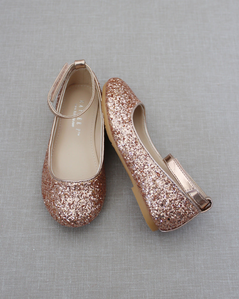 Rock Glitter Ballet Flats with Velcro Ankle Strap