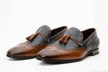 Load image into Gallery viewer, The Istanbul Tan &amp; Navy Blue Leather Tassel Loafer Men Shoe