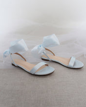 Load image into Gallery viewer, Girls Satin Flat Sandal with Wrapped Satin Tie