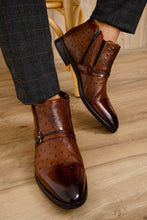 Load image into Gallery viewer, The Dallas Tan Leather Bit Ankle Zip-Up Dress Men Boot