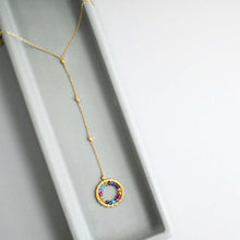 Load image into Gallery viewer, Rainbow Gemstone Halo Mini Y Pendant