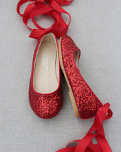 Load image into Gallery viewer, Rock Glitter Ballet Flats With Satin Ankle Strap