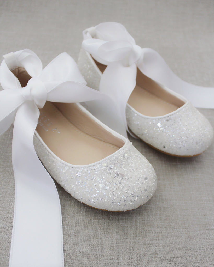 Rock Glitter Ballet Flats With Satin Ankle Strap