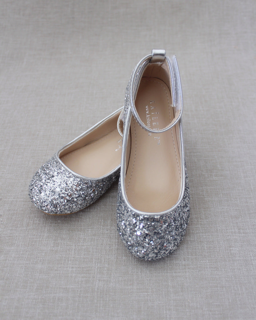Rock Glitter Ballet Flats With Velcro Ankle Strap