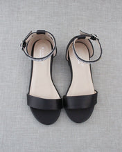 Load image into Gallery viewer, Satin Girls Block Heel Sandals with Mini Rhinestones Embellished Ankle Strap