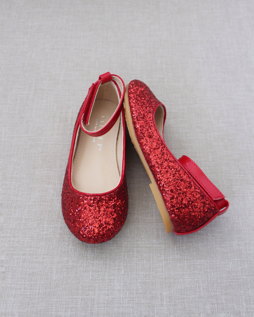 Rock Glitter Ballet Flats with Velcro Ankle Strap