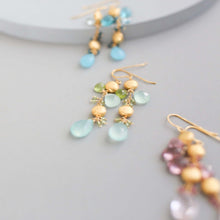 Load image into Gallery viewer, Pink Clear Quartz &amp; Pink Tourmaline Gold Drop Earrings