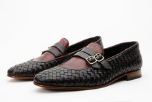Load image into Gallery viewer, The Vatra Black &amp; Burgundy Woven Double Monk Strap Men Shoe