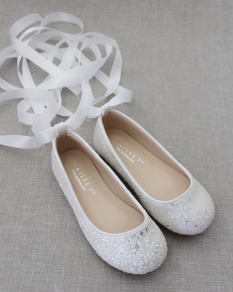 Rock Glitter Ballet Flats With Satin Ankle Strap