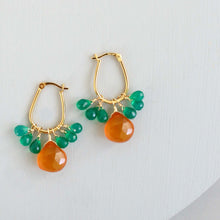Load image into Gallery viewer, Dark Orange Chalcedony &amp; Green Onyx Gold Earrings