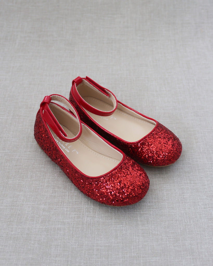 Rock Glitter Ballet Flats with Velcro Ankle Strap