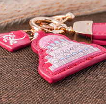 Load image into Gallery viewer, Islamic Leather Keychain with Arabic Calligraphy &amp; Mosque Pendant Sheepskin Keychain (MAC284)