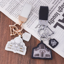 Load image into Gallery viewer, Islamic Leather Keychain with Arabic Calligraphy &amp; Mosque Pendant Sheepskin Keychain (MAC284)