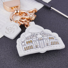 Load image into Gallery viewer, Islamic Leather Keychain with Arabic Calligraphy &amp; Mosque Pendant Sheepskin Keychain (MAC284)