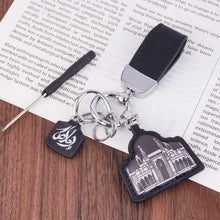 Load image into Gallery viewer, Islamic Leather Keychain with Arabic Calligraphy &amp; Mosque Pendant Sheepskin Keychain (MAC284)