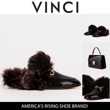 Load image into Gallery viewer, The Izmir Black Patent Leather Natural Fur Women Slipper