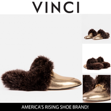 Load image into Gallery viewer, The Izmir Gold Leather Natural Fur Women Slipper