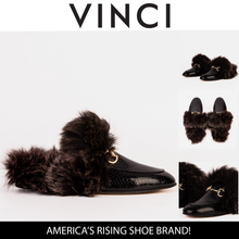 Load image into Gallery viewer, The Izmir Black Patent Leather Natural Fur Women Slipper