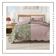 Load image into Gallery viewer, Floral Print &amp; Scalloped Cotton Quilt Set - Gwen Collection
